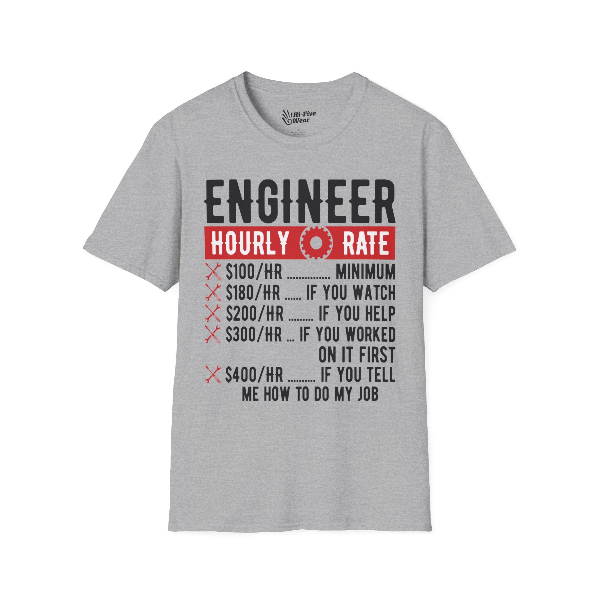Engineering Hourly Rate Tee graphic t-shirt with funny saying