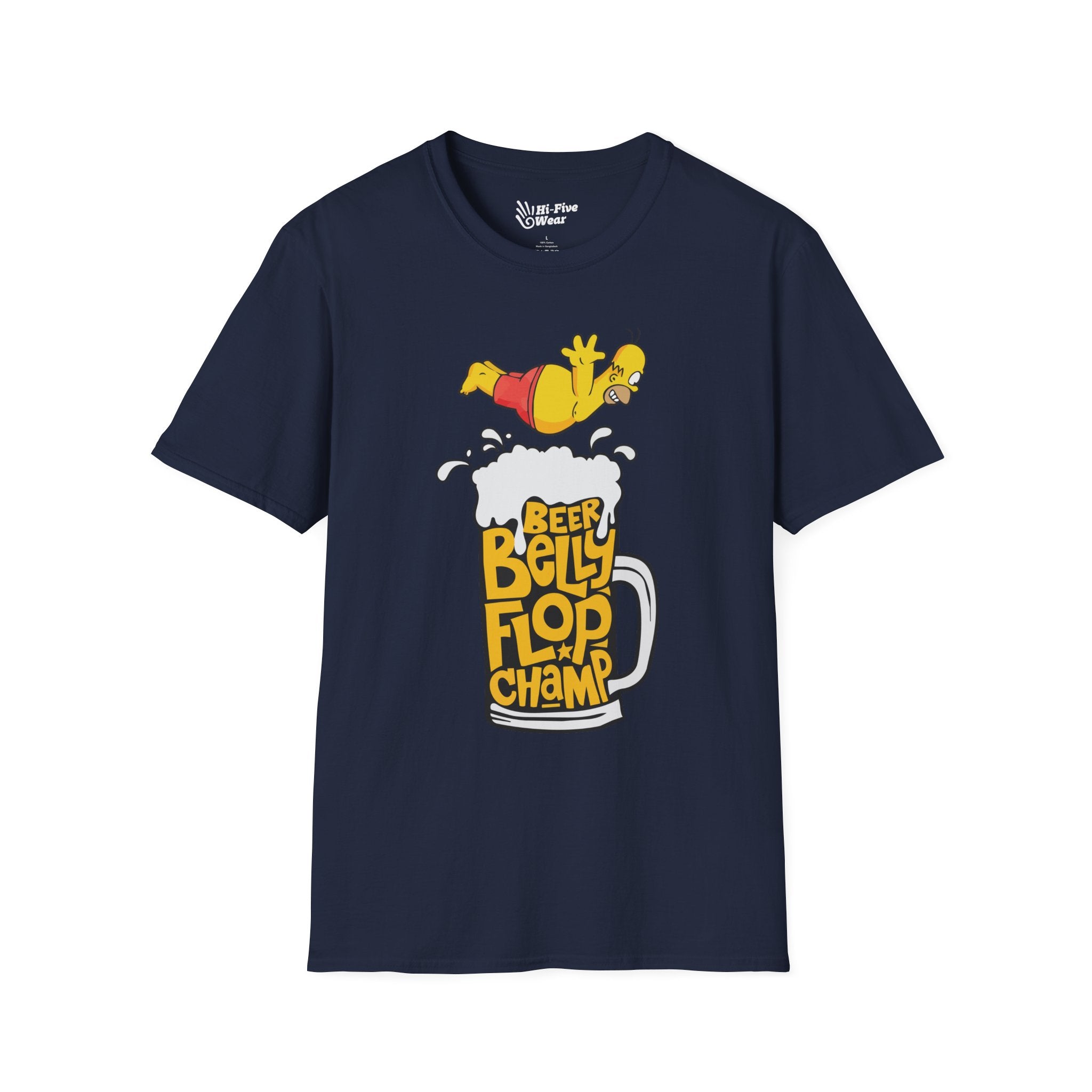 Beer Belly Flop Champ Tee graphic t-shirt with funny saying